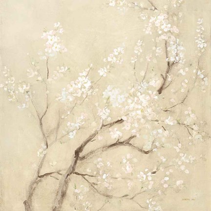 Framed White Cherry Blossoms II Linen Crop Print