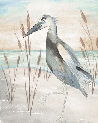 Framed Heron by Beach Grass II Print