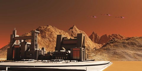 Framed Spacecraft Fly Near An Installation Habitat On the Planet Mars in the Future Print