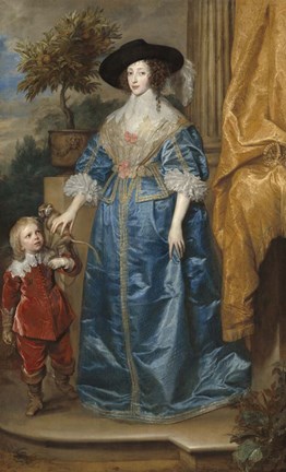 Framed Queen Henrietta Maria of France with Sir Jeffrey Hudson Print