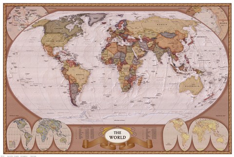 Framed Map of the World (mollweide projection) Print