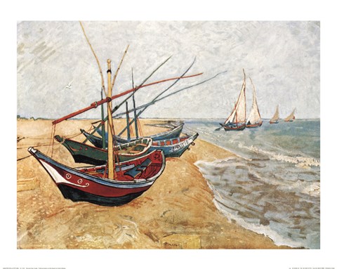 Framed Fishing Boats on the Beach, Saintes-Maries-De-La-Mer, c.1888 Print