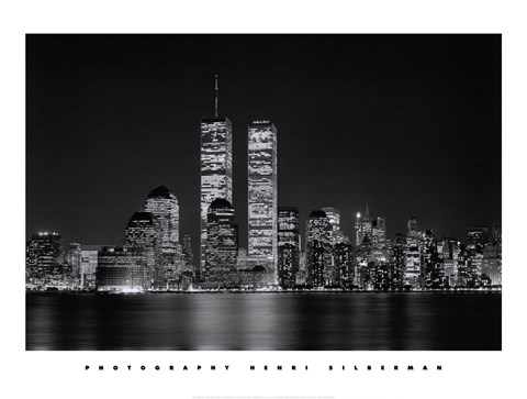 Framed New York, New York, Manhattan at Night Print