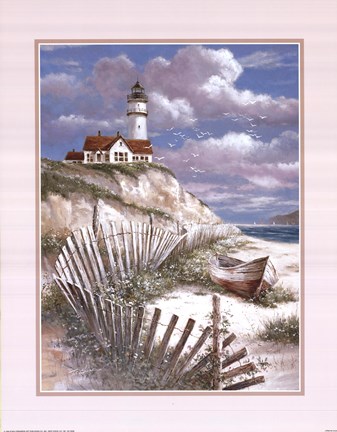 Framed Lighthouse With Deserted Canoe Print