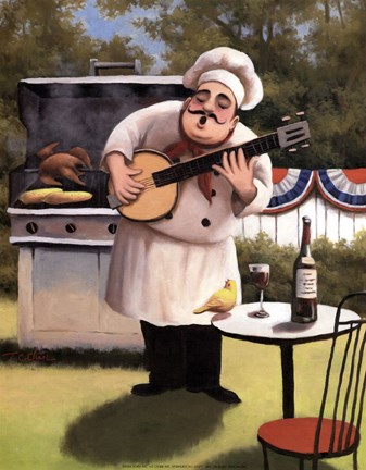 Framed Barbecue Chef and Banjo Print