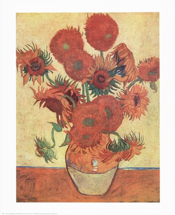 Framed Vase with Fifteen Sunflowers, c.1888 Print