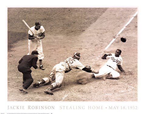 Framed Jackie Robinson Stealing Home, May 15, 1952 Print