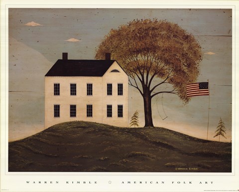 Framed House with Flag Print