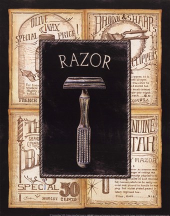 Framed Grooming Razor Print