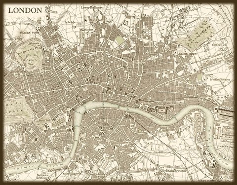 Framed Sepia Map Of London Print