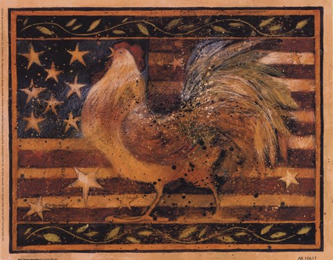 Framed Old Glory Rooster Print