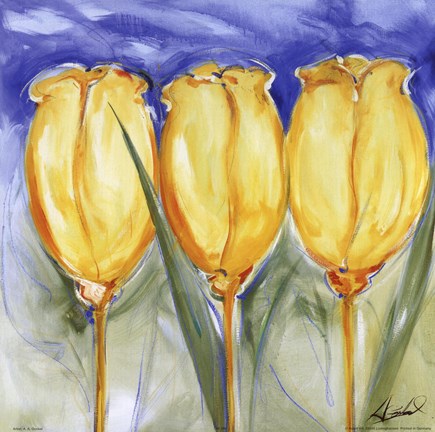 Framed 3 Yellow Tulips Print