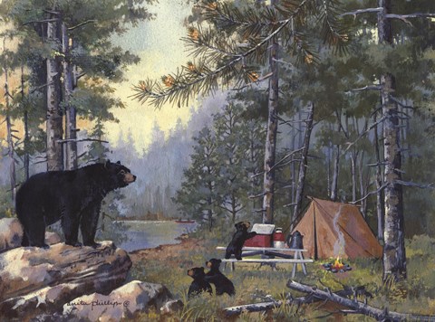 Framed Bears Campsite Print