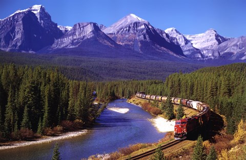 Framed Train In The Rockies Print