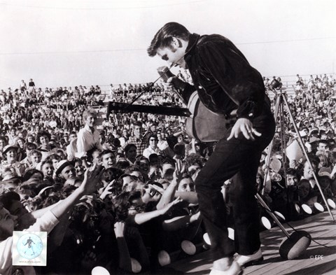 Framed Elvis Presley on stage with fans (#1) Print
