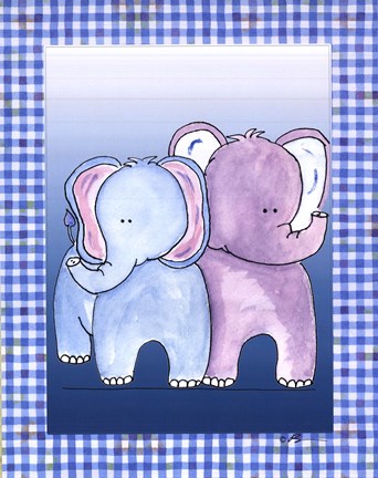 Framed Two by Two Blue - Elephant Print