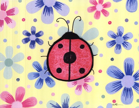 Framed Funky Flower Ladybug Print