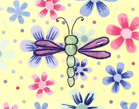 Framed Funky Flower Dragonfly Print