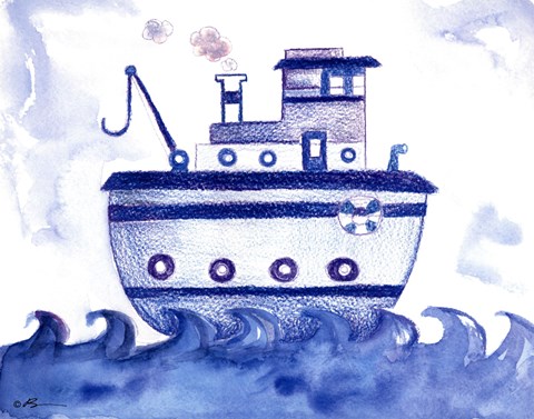 Framed Blue Tugboat Print