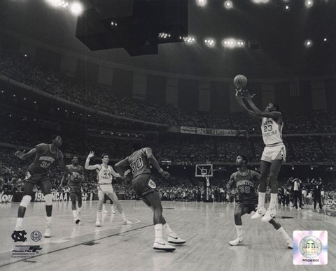 Framed Michael Jordan University of North Carolina Game winning basket in the 1982 NCAA Finals against Georgetown Horizontal Action Print