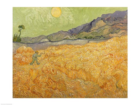 Framed Wheatfield with Reaper, 1889 Print