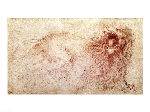 Framed Sketch of a roaring lion Print