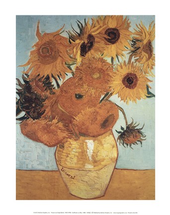Framed Sunflowers on Blue, 1888 Print