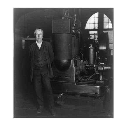 Framed Thomas Edison and his original dynamo 1906 Print