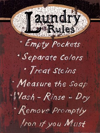Framed Laundry Rules - Red Print