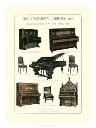 Framed Pianos, Organ &amp; Chairs 1876 Print
