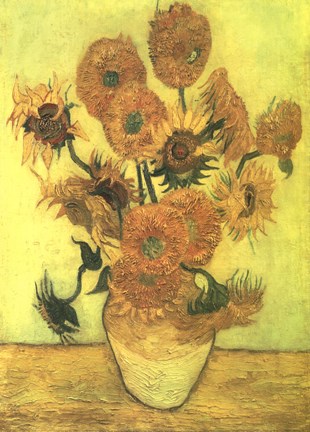 Framed Still Life, Vase With Fifteen Sunflowers Print