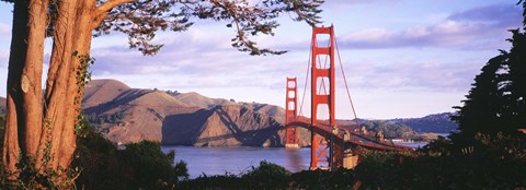 Framed Golden Gate Bridge with Mountains Print