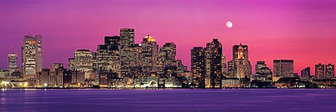 Framed USA, Massachusetts, Boston, View of an urban skyline by the shore at night Print