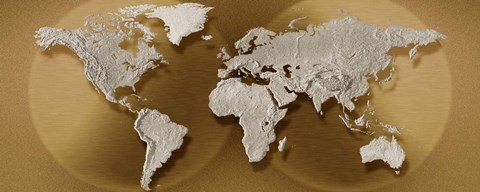 Framed Close-up of a World Map (gold) Print