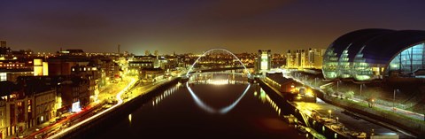 Framed Reflection Of A Bridge On Water, Millennium Bridge, Newcastle, Northumberland, England, United Kingdom Print
