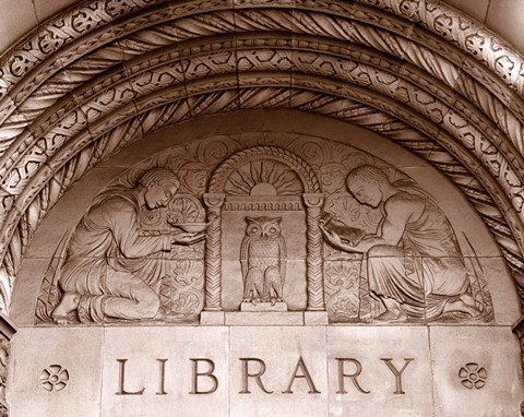 Framed Detail of carvings on the wall of Powell Library, University of California, Los Angeles, California, USA Print