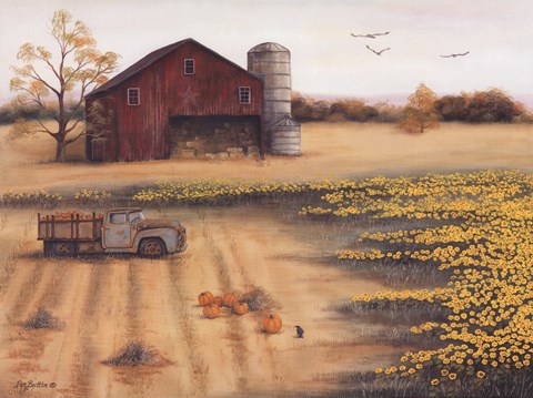 Framed Barn &amp; Sunflowers II Print