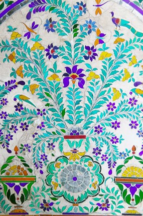 Framed Decorated Tile Painting at City Palace, Udaipur, Rajasthan, India Print