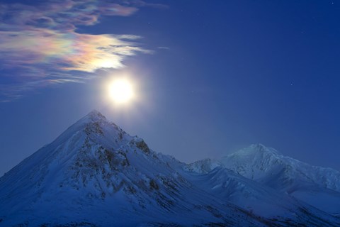 Framed Full moon with Rainbow Clouds over Ogilvie Mountains, Canada Print