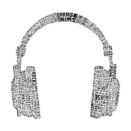 Framed Headphones (Music Genres) Print