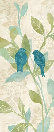 Framed Love Bird Patterns Turquoise Panel II Print