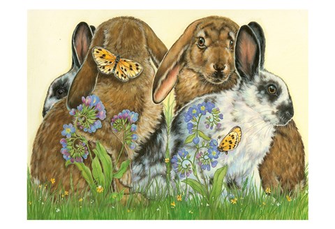 Framed Bunnies and Butterflies Print