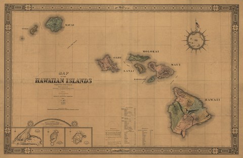 Framed Hawaiian Islands Map Print