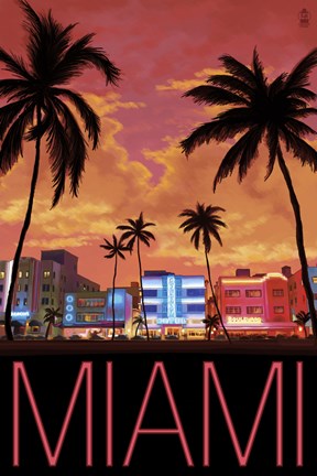 Framed Miami City Palms Scene Print