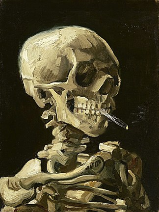 Framed Skull with Burning Cigarette Print