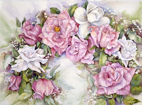 Framed Arch Of Pink &amp; White Roses Print