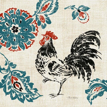Framed Toile Rooster II Print