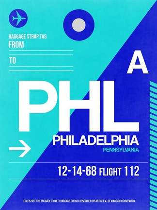Framed PHL Philadelphia Luggage Tag 1 Print