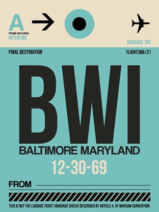 Framed BWI Baltimore Luggage Tag 1 Print