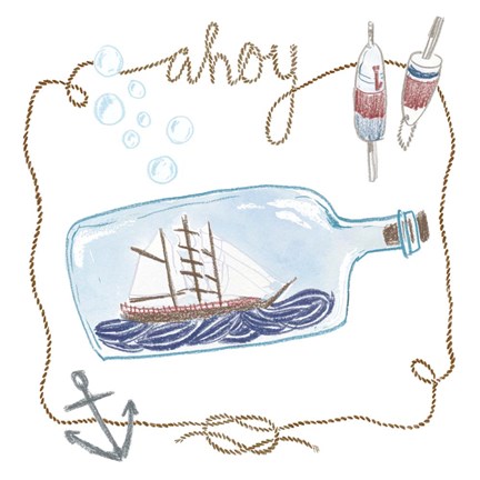 Framed Ship in a Bottle Ahoy Print
